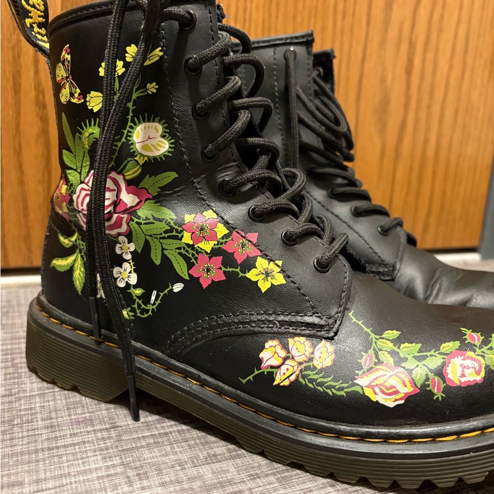 Dr. Martens Black Floral Combat Boots